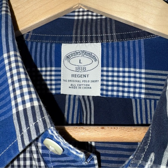 Brooks Brothers Shirt Mens Large Button Down Regent Blue Plaid Non Iron - Picture 3 of 5
